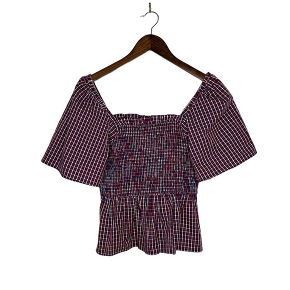 Draper James Deana Smocked Top in Blue and Red Picnic Plaid - Picture 2 of 4